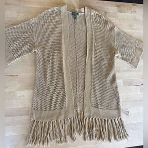 Lauren Ralph Lauren Tan Fringe crotchet short sleeve Cardigan